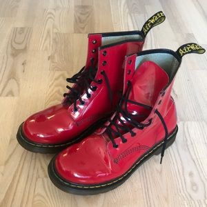 Red patent leather dr marten boots